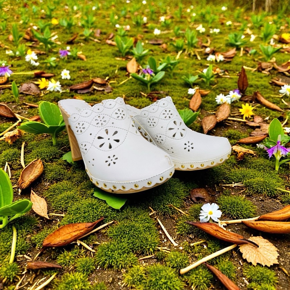 Louis Vuitton White Clogs with Gold Accents